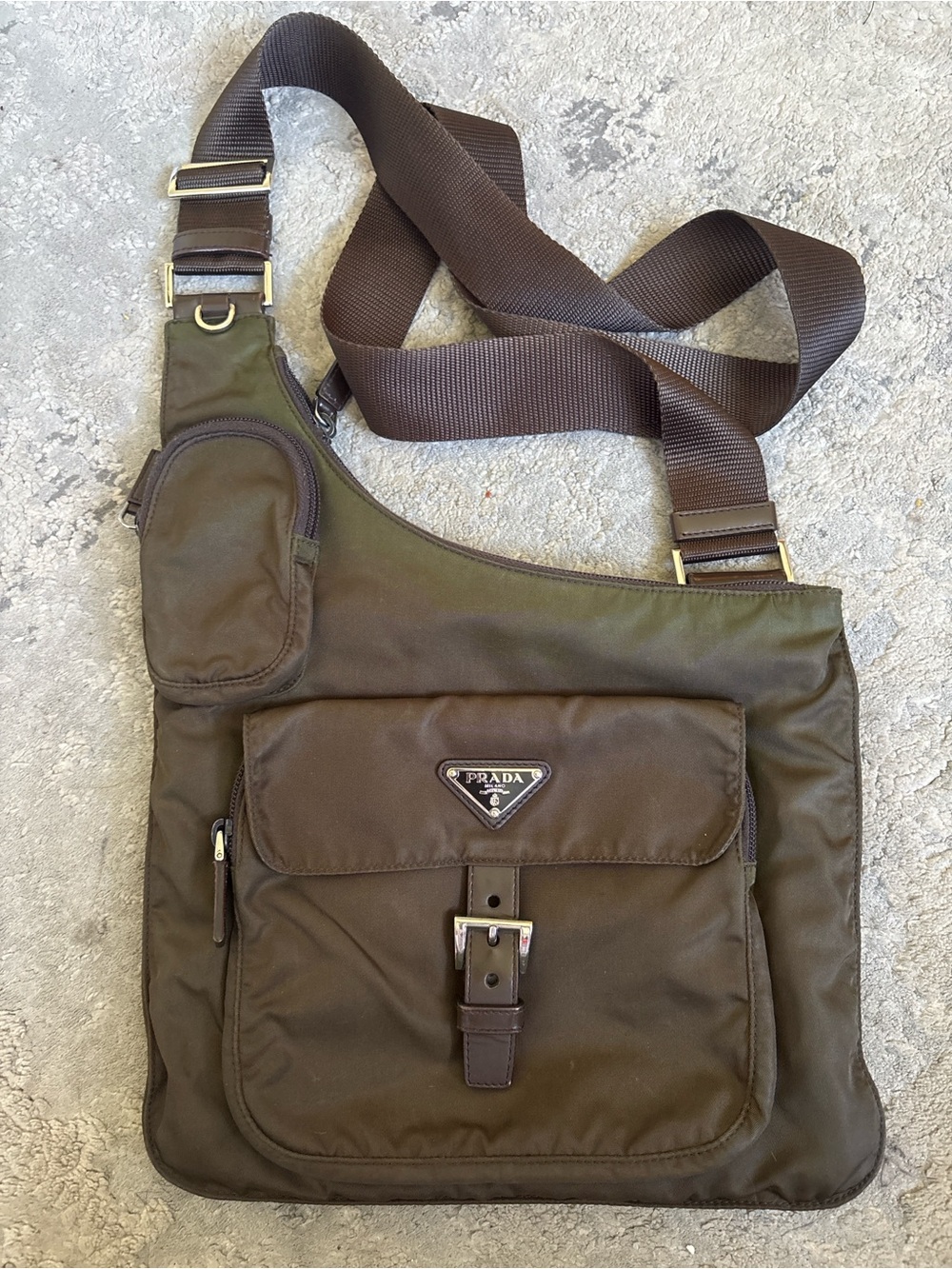 Prada Tessuto Olive/Brown Nylon Crossbody Messenger Bag